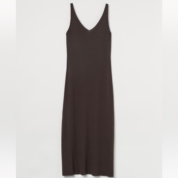 H&m rib knit dark brown midi dress Sz L - Picture 10 of 16